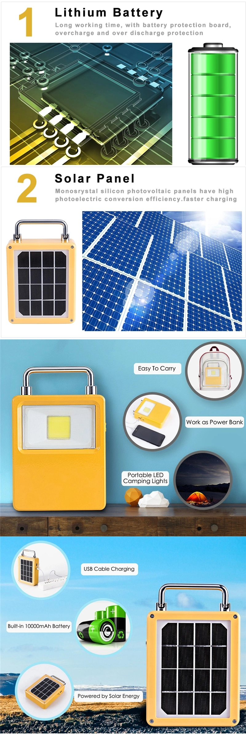 Rechargeable Home Use Outdoor Hanging Night Work LED Solar Lantern Camping Light